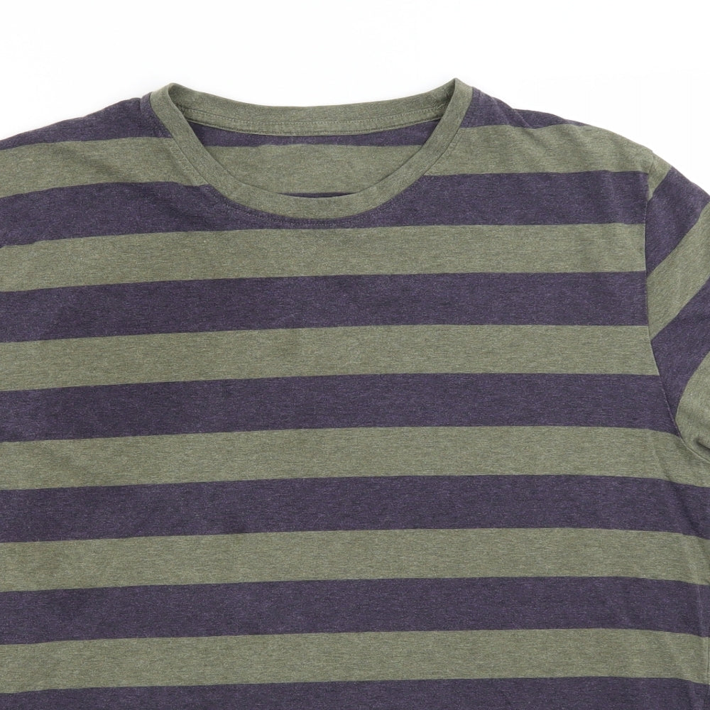 Nutmeg Mens Green Striped   T-Shirt Size 2XL