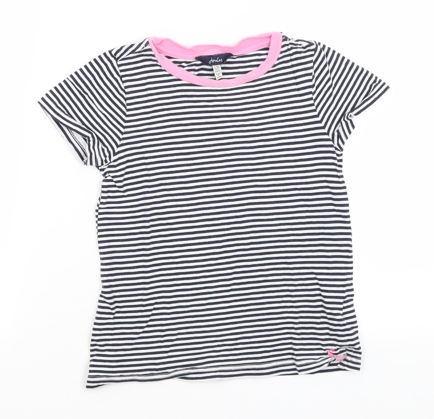 Joules Girls Blue Striped  Basic T-Shirt Size 7-8 Years