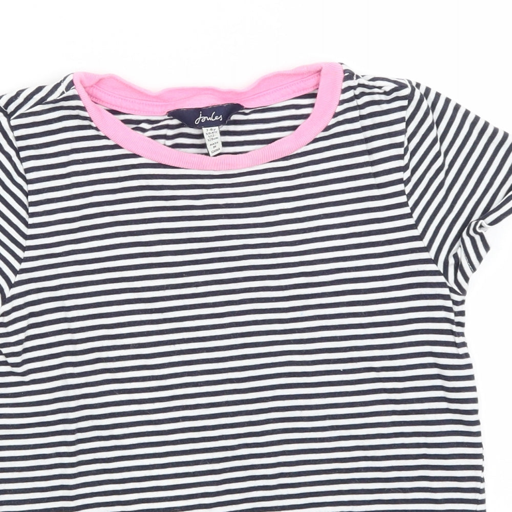 Joules Girls Blue Striped  Basic T-Shirt Size 7-8 Years