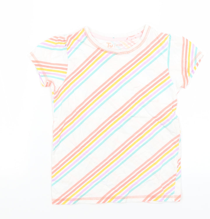 TU Boys White Striped  Basic T-Shirt Size 7-8 Years