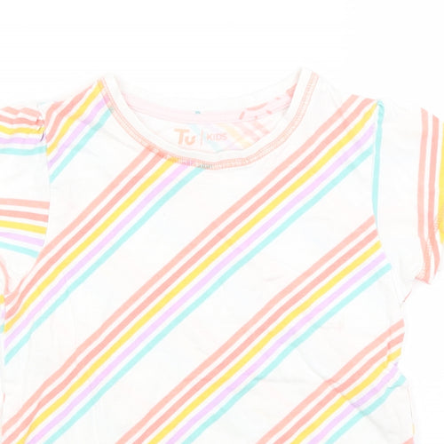 TU Boys White Striped  Basic T-Shirt Size 7-8 Years