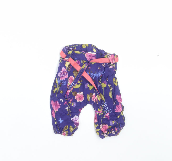 Marks and Spencer Girls Blue Floral Trousers Size 0-3 Months