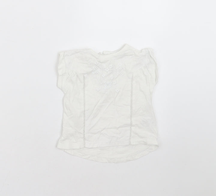 NEXT Girls White   Basic T-Shirt Size 3-6 Months  - Embroidered detail