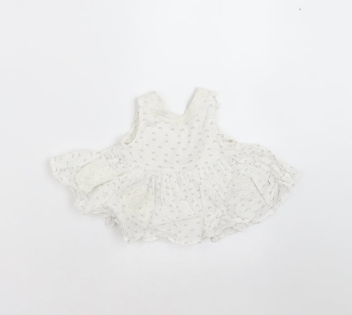 NEXT Girls White Floral  Basic Blouse Size 3-6 Months