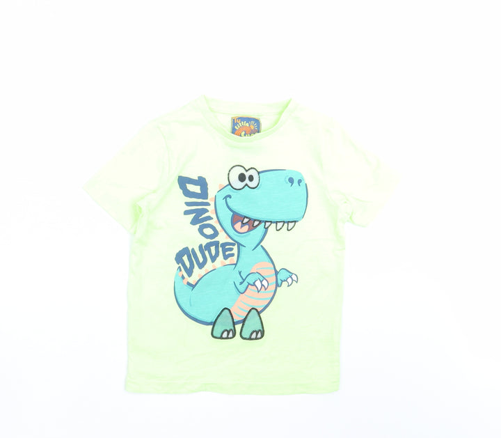 the little surf company Boys Green   Basic T-Shirt Size 4-5 Years  - dinosaur