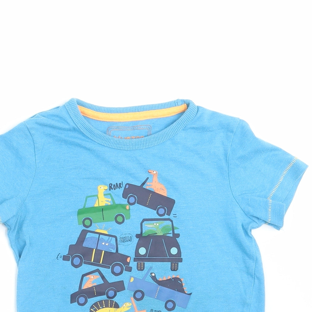 Blue Zoo Boys Blue   Basic T-Shirt Size 2-3 Years  - dinosaurs, cars