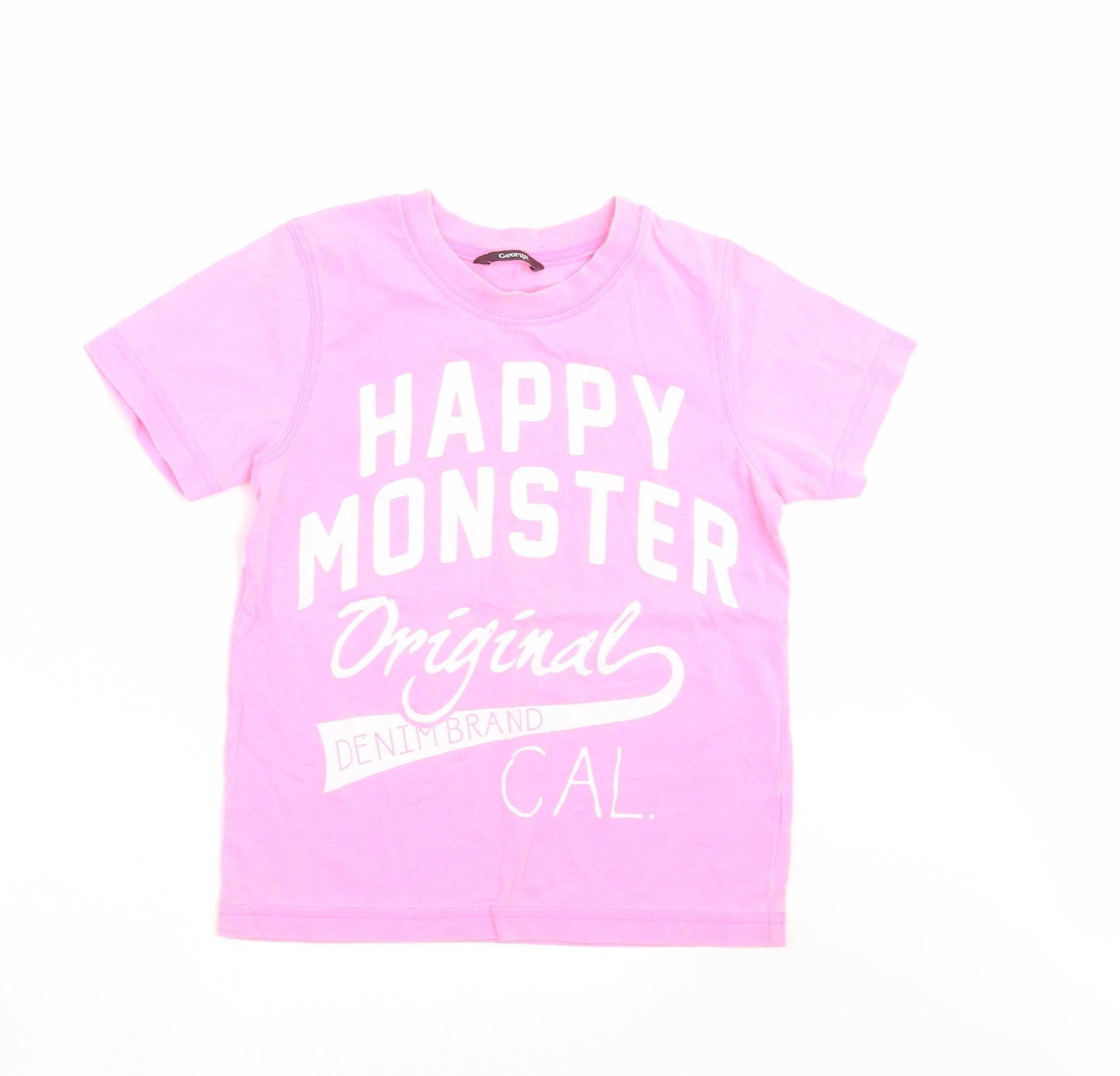 George Girls Pink   Basic T-Shirt Size 4-5 Years  - happy monster