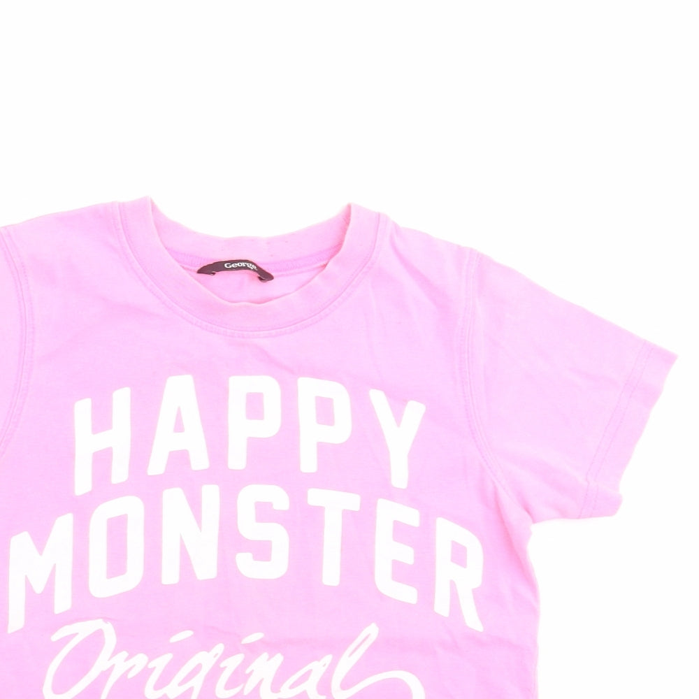 George Girls Pink   Basic T-Shirt Size 4-5 Years  - happy monster