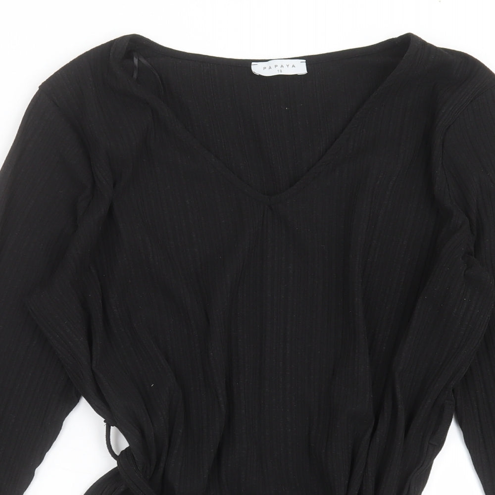 Papaya Womens Black Striped  Basic T-Shirt Size 18  - Tie waist