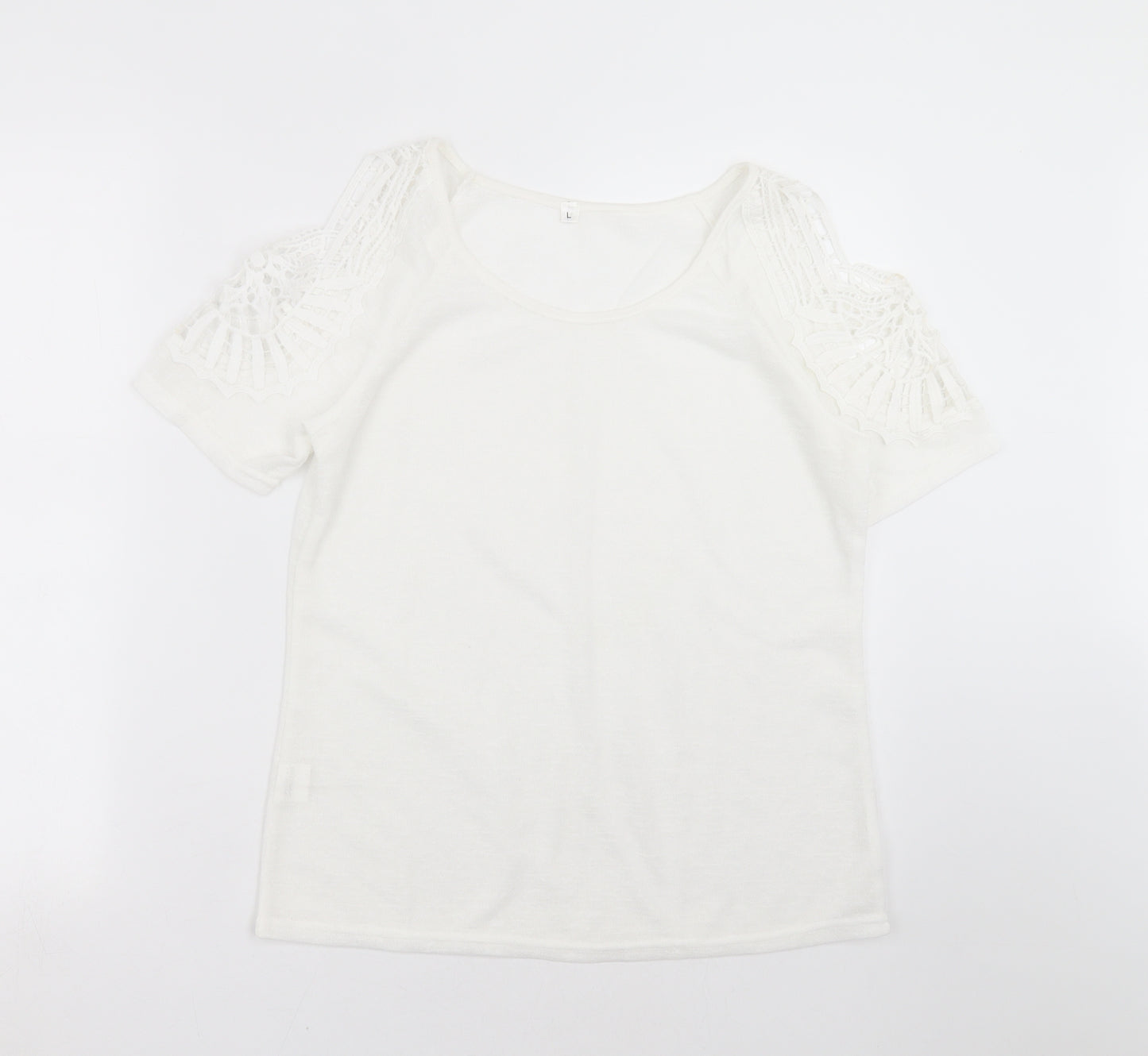 Preworn Womens White  Knit Pullover Jumper Size L  - crochet shoulder