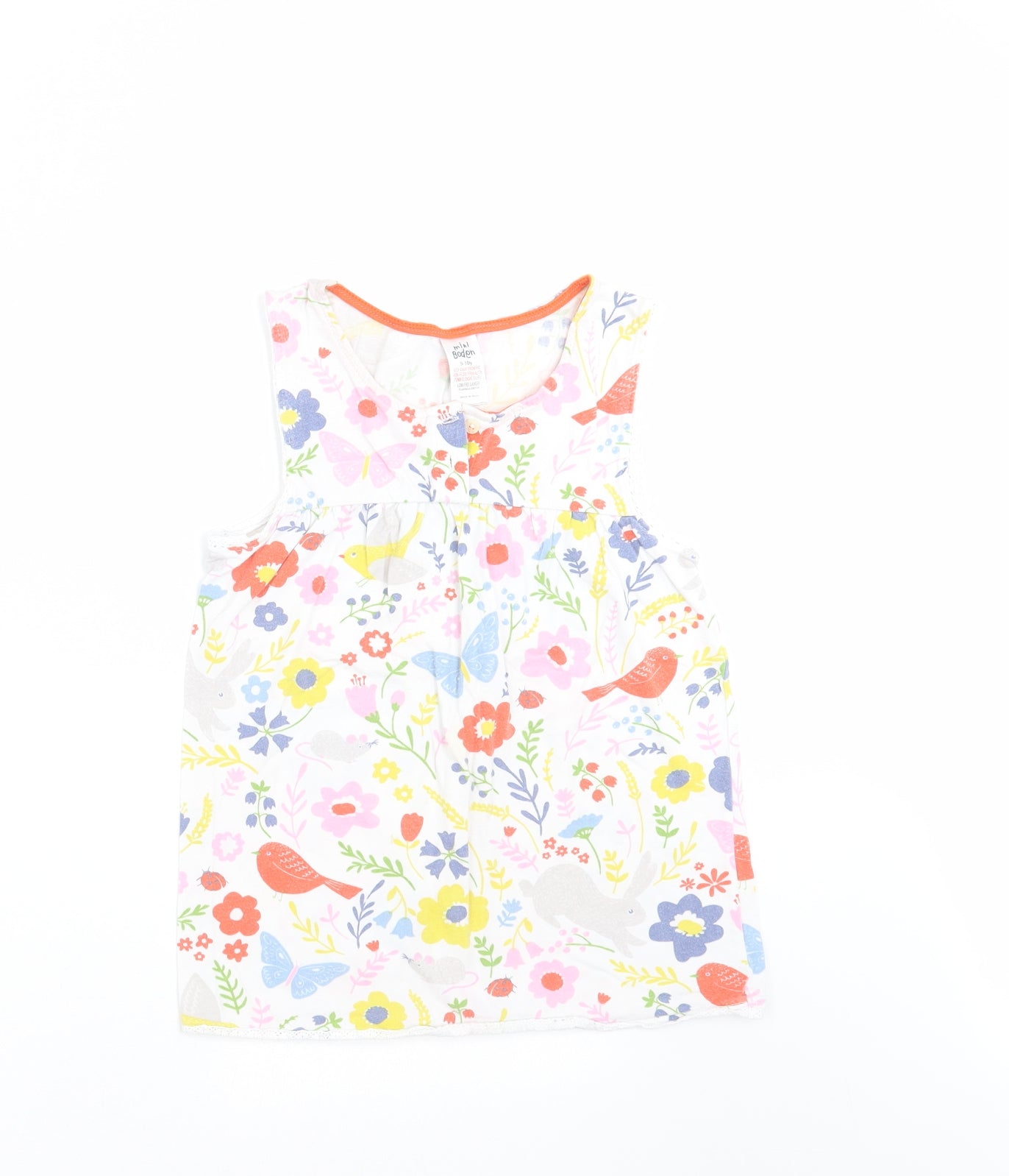 Mini Boden Girls White Floral  Basic T-Shirt Size 9-10 Years