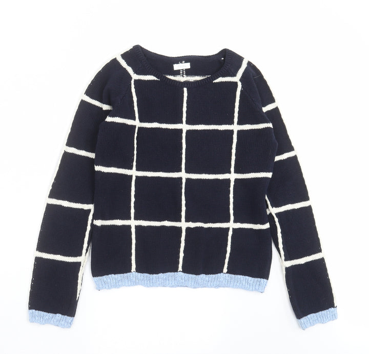 NEXT Girls Blue Check Knit Pullover Jumper Size 10 Years