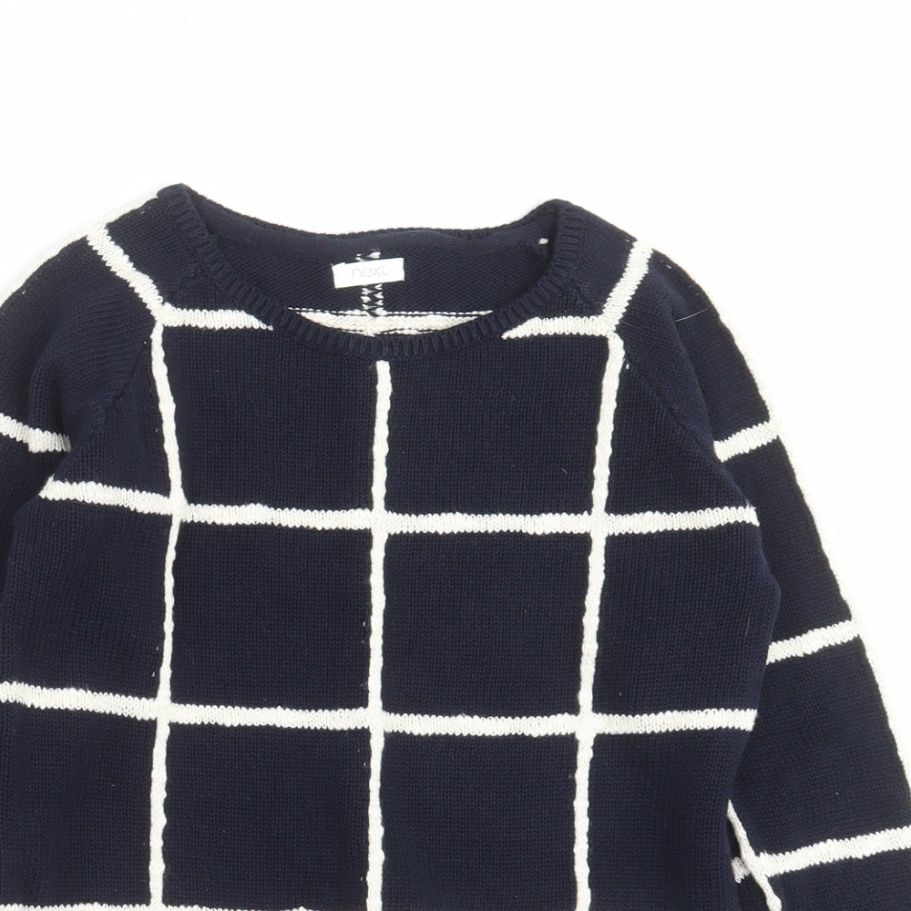 NEXT Girls Blue Check Knit Pullover Jumper Size 10 Years