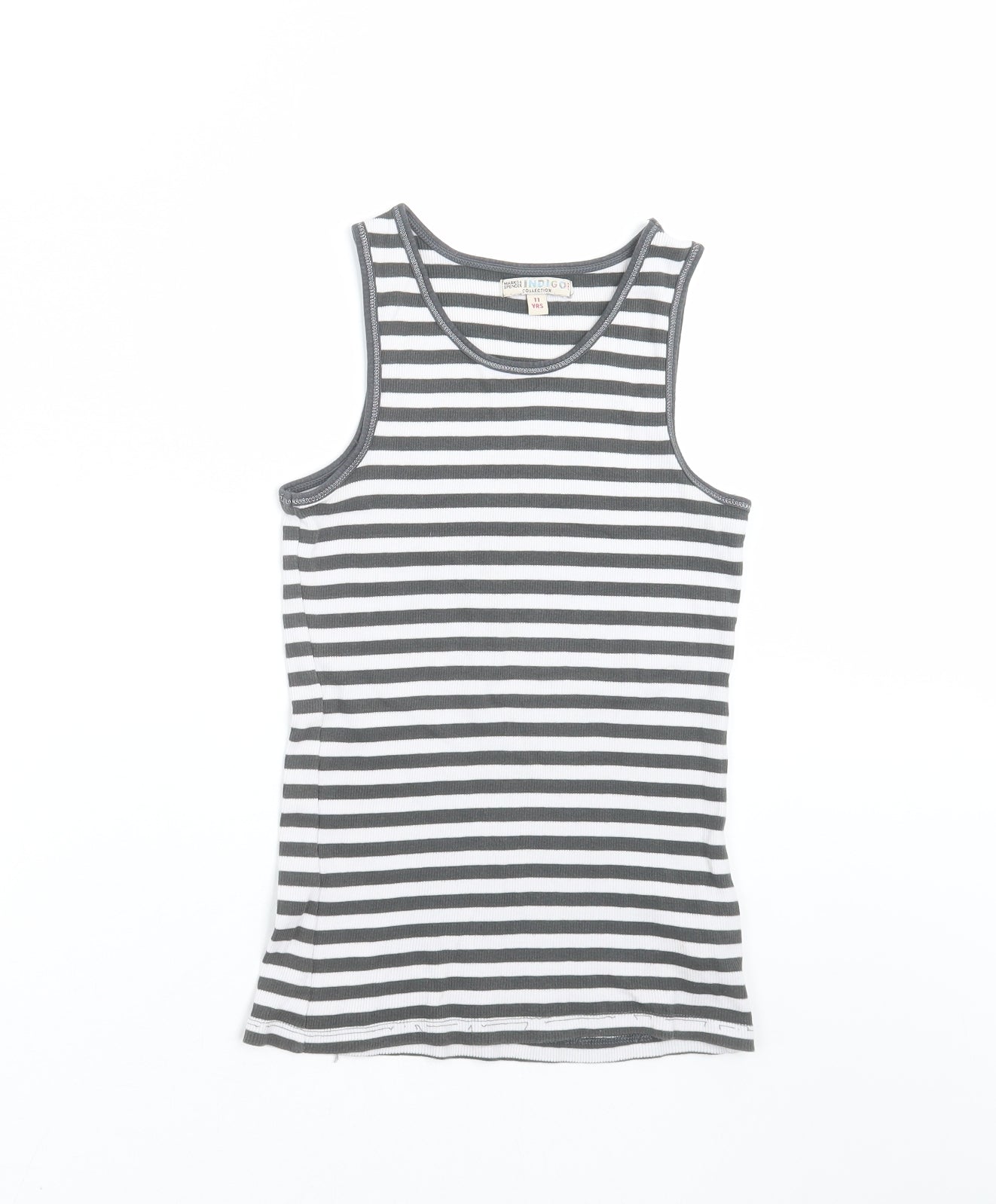 Marks and Spencer Girls Grey Striped  Basic Tank Size 11 Years