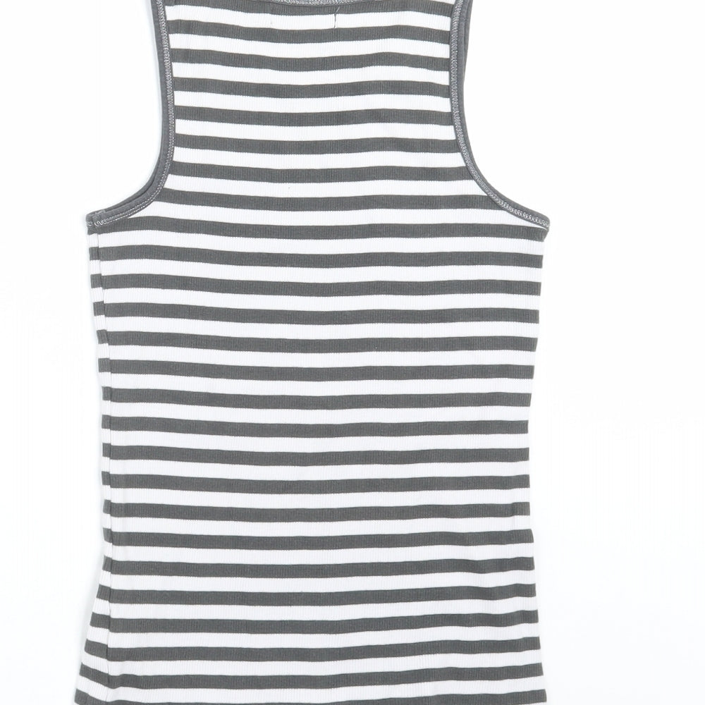 Marks and Spencer Girls Grey Striped  Basic Tank Size 11 Years