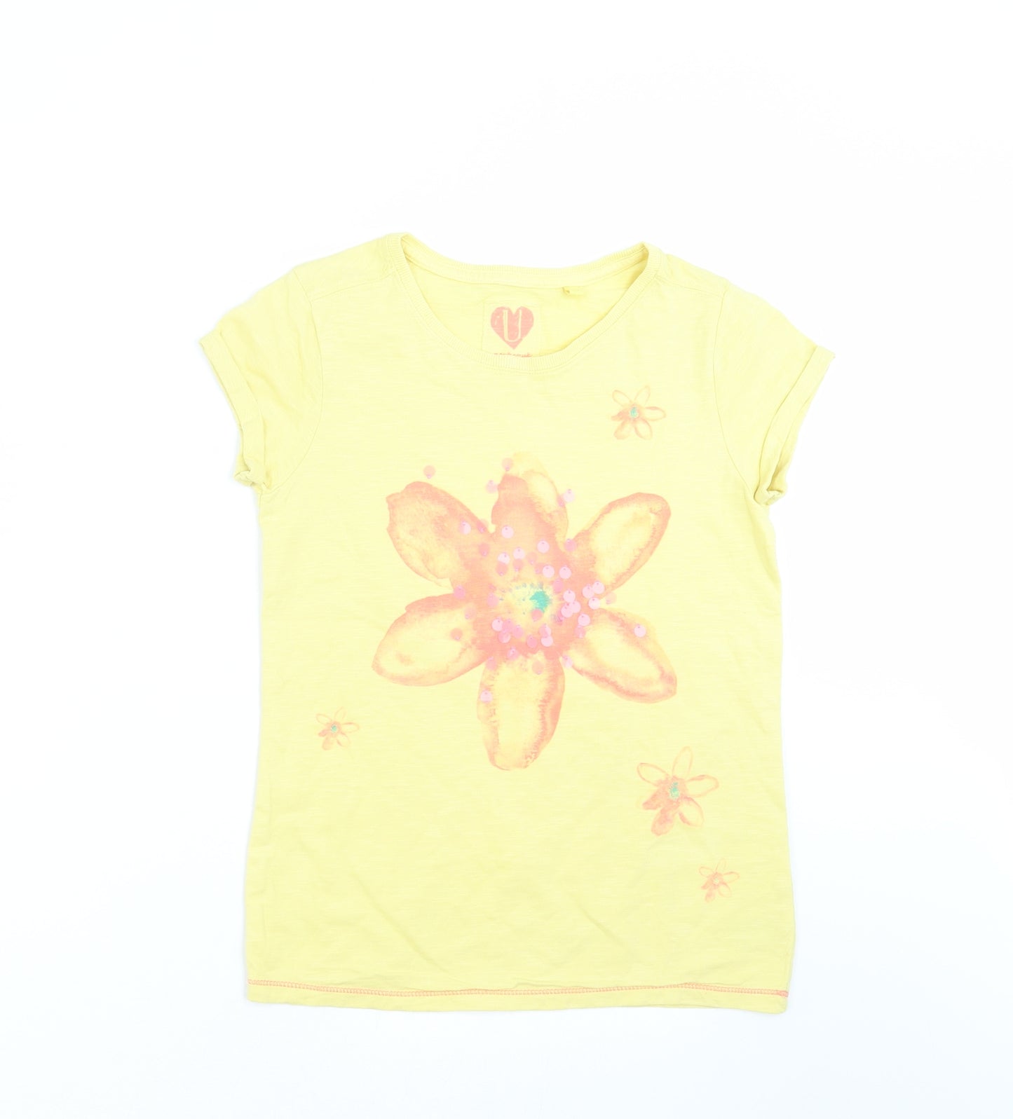 NEXT Girls Yellow Floral  Basic T-Shirt Size 11 Years