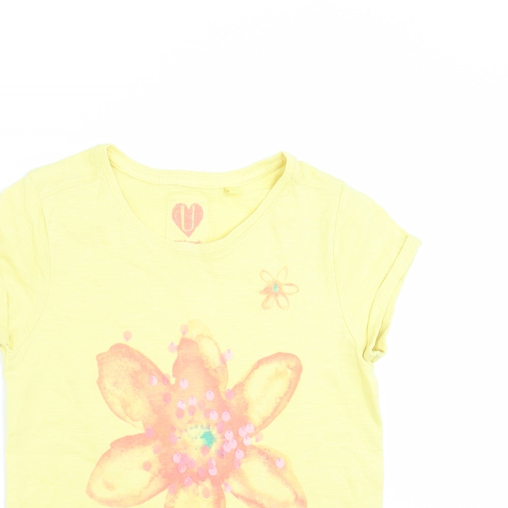 NEXT Girls Yellow Floral  Basic T-Shirt Size 11 Years