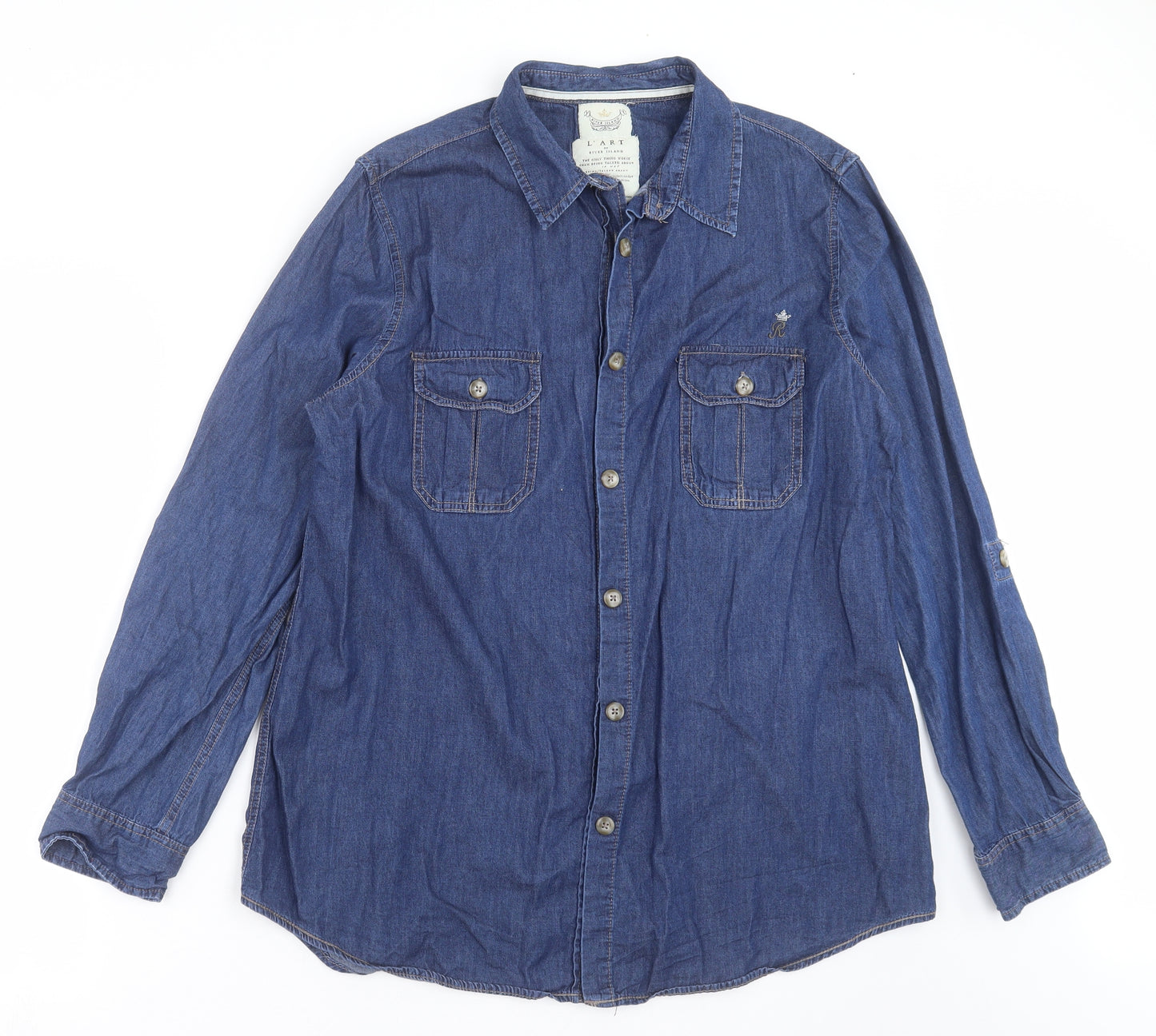 River Island Womens Blue  Denim Basic Button-Up Size 16