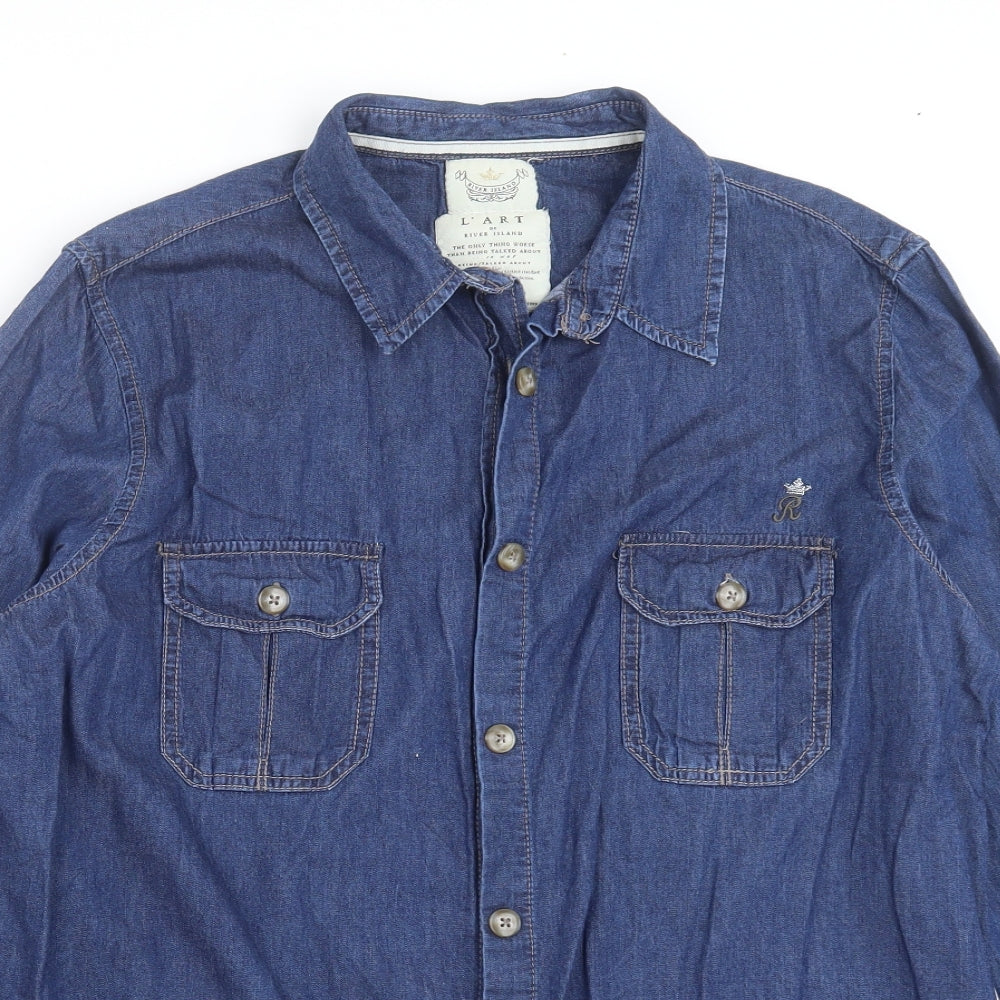River Island Womens Blue  Denim Basic Button-Up Size 16