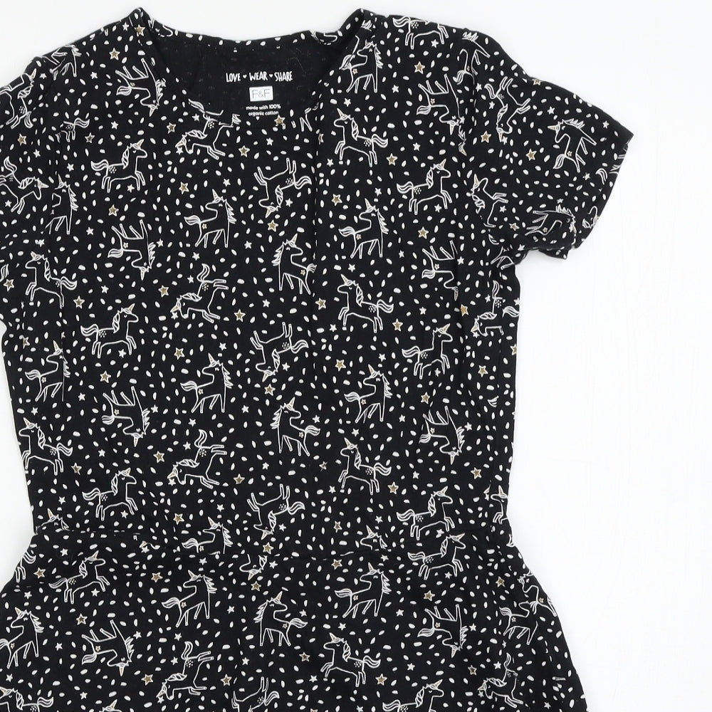 F&F Girls Black Spotted  T-Shirt Dress  Size 13-14 Years