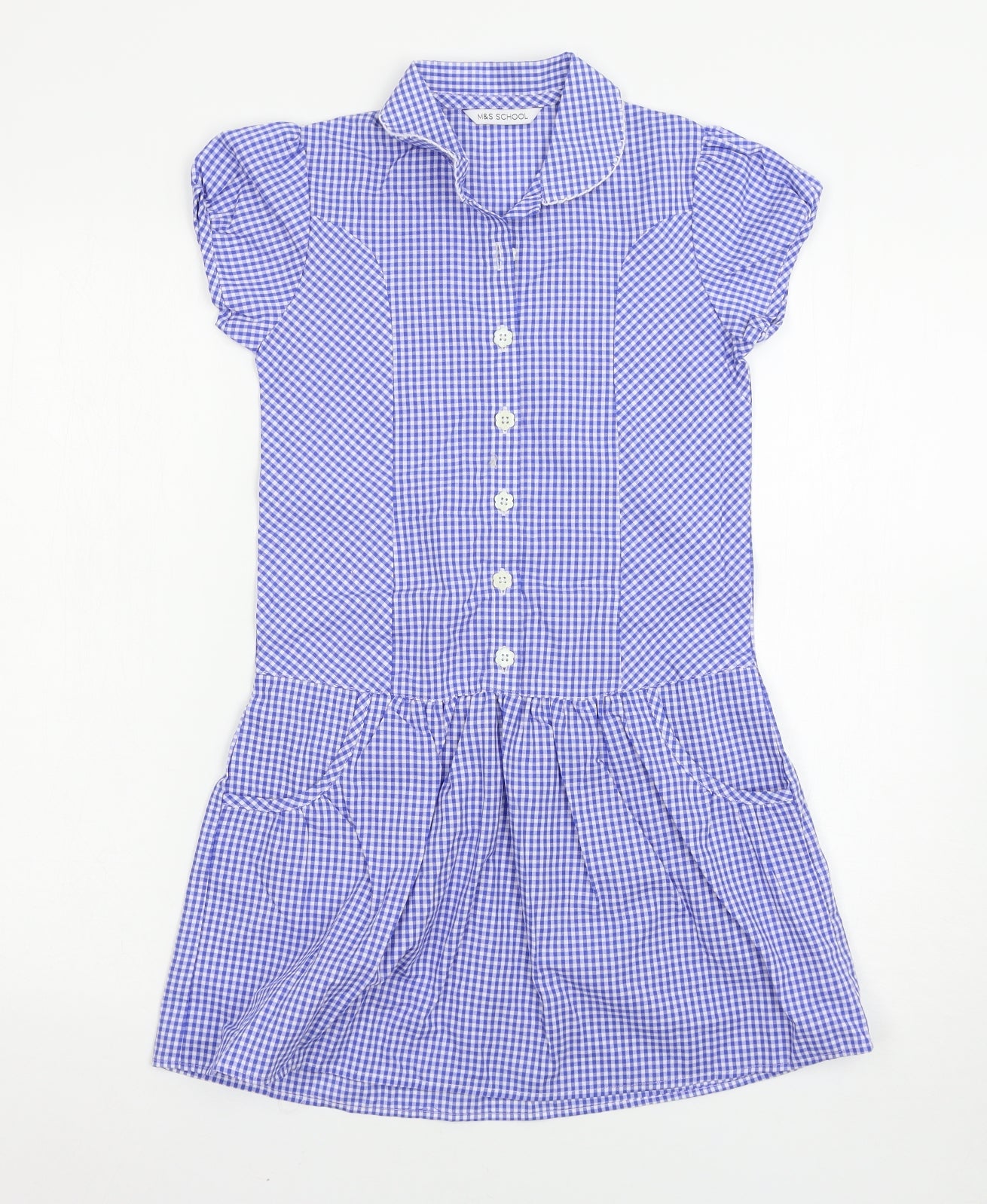 Marks and Spencer Girls Blue Check  Shirt Dress  Size 8-9 Years  - School Dress