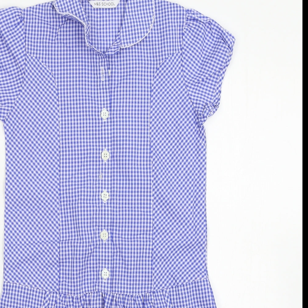 Marks and Spencer Girls Blue Check  Shirt Dress  Size 8-9 Years  - School Dress