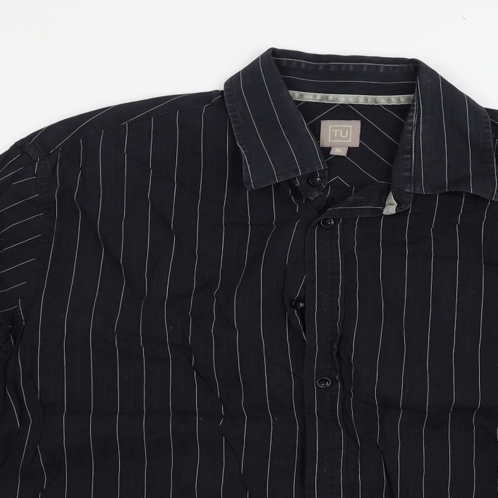 TU Mens Black Striped   Button-Up Size XL