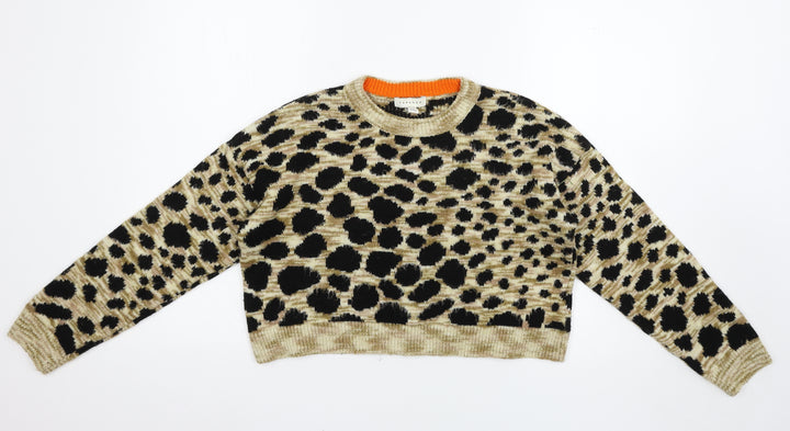 Topshop Womens Brown Animal Print Pullover Jumper Size 6