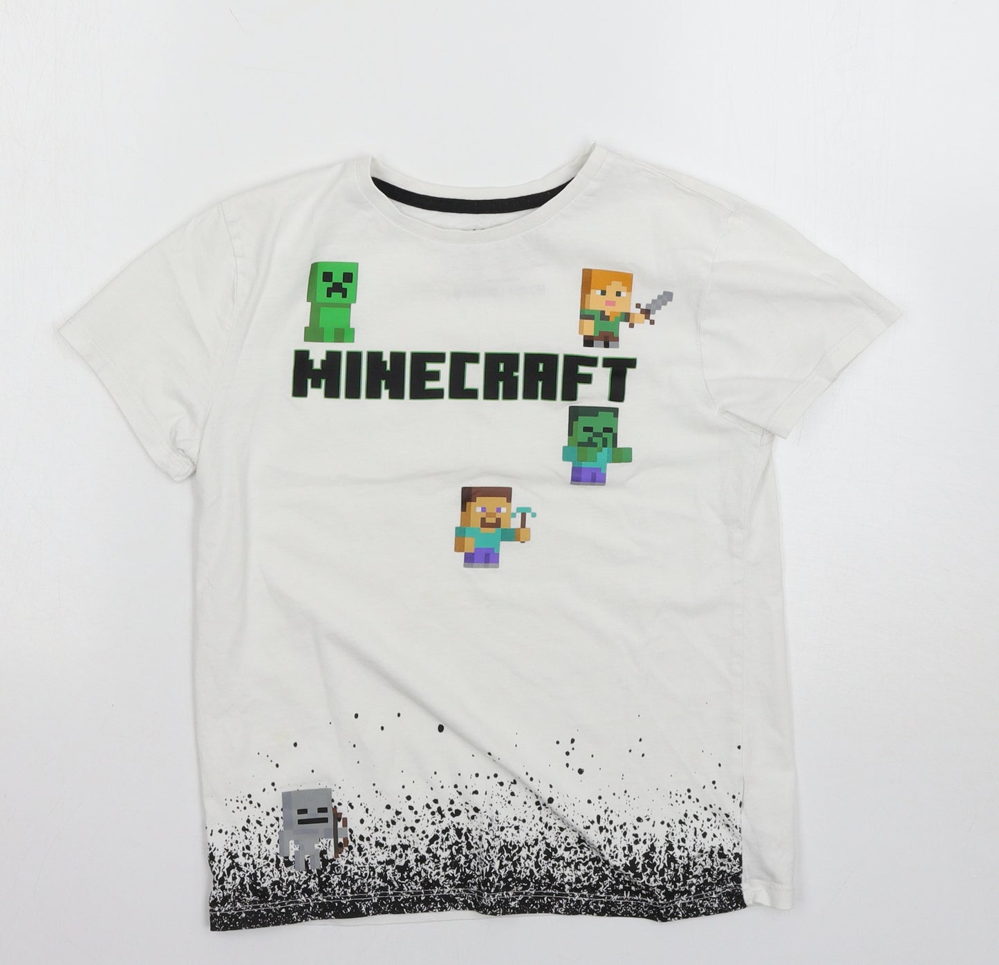 Primark Boys White   Basic T-Shirt Size 9-10 Years  - Minecraft