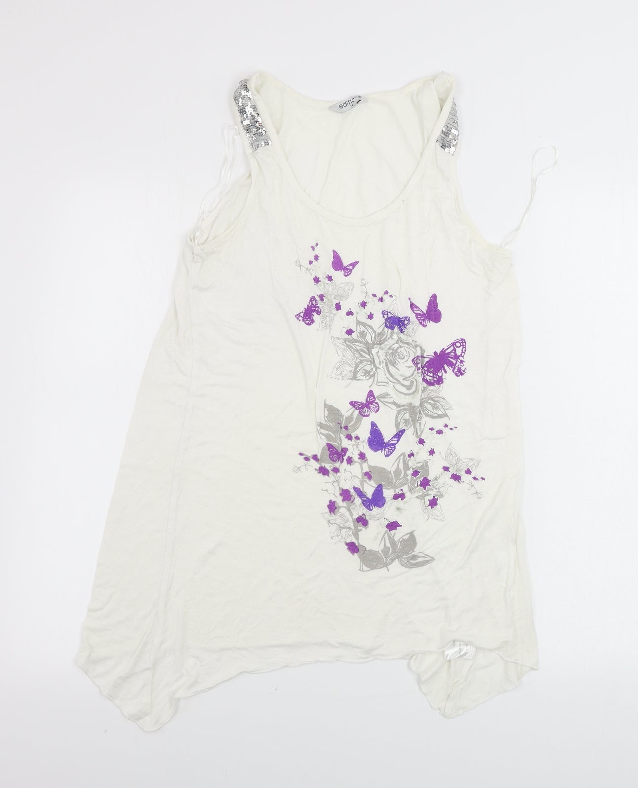 EDITIONS  Womens White Animal Print  Basic Tank Size 14