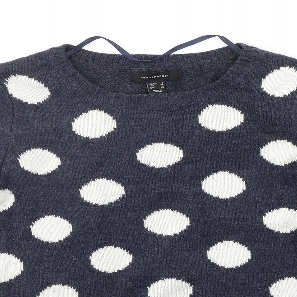 Atmsophere Womens Blue Polka Dot  Pullover Jumper Size 6