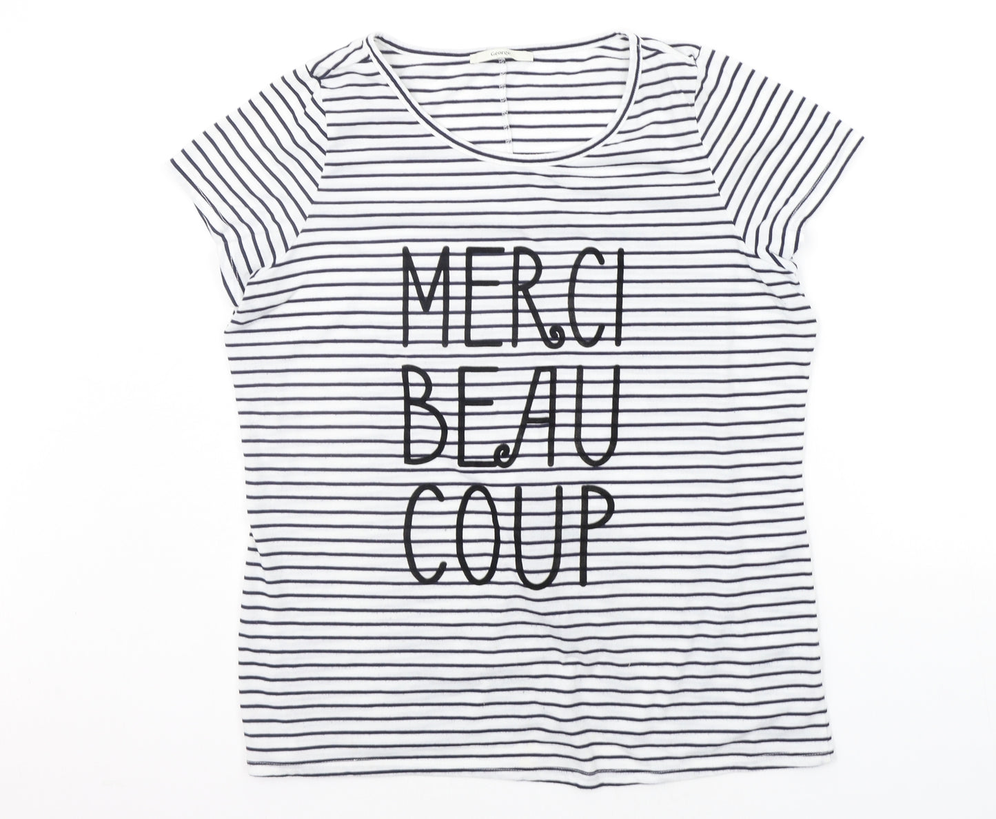 George Womens White Striped  Basic T-Shirt Size 16