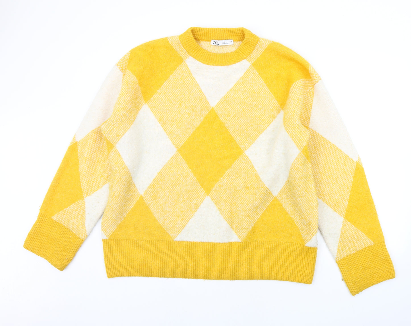 Zara Womens Yellow Geometric  Henley Jumper Size L