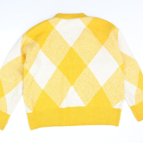 Zara Womens Yellow Geometric  Henley Jumper Size L