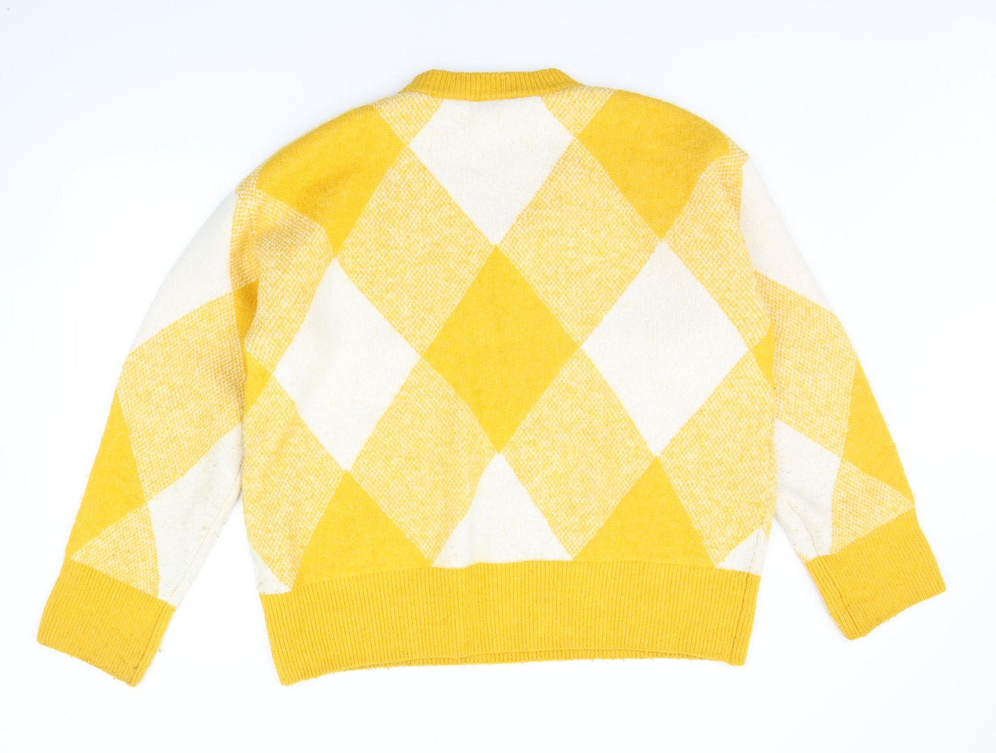 Zara Womens Yellow Geometric  Henley Jumper Size L