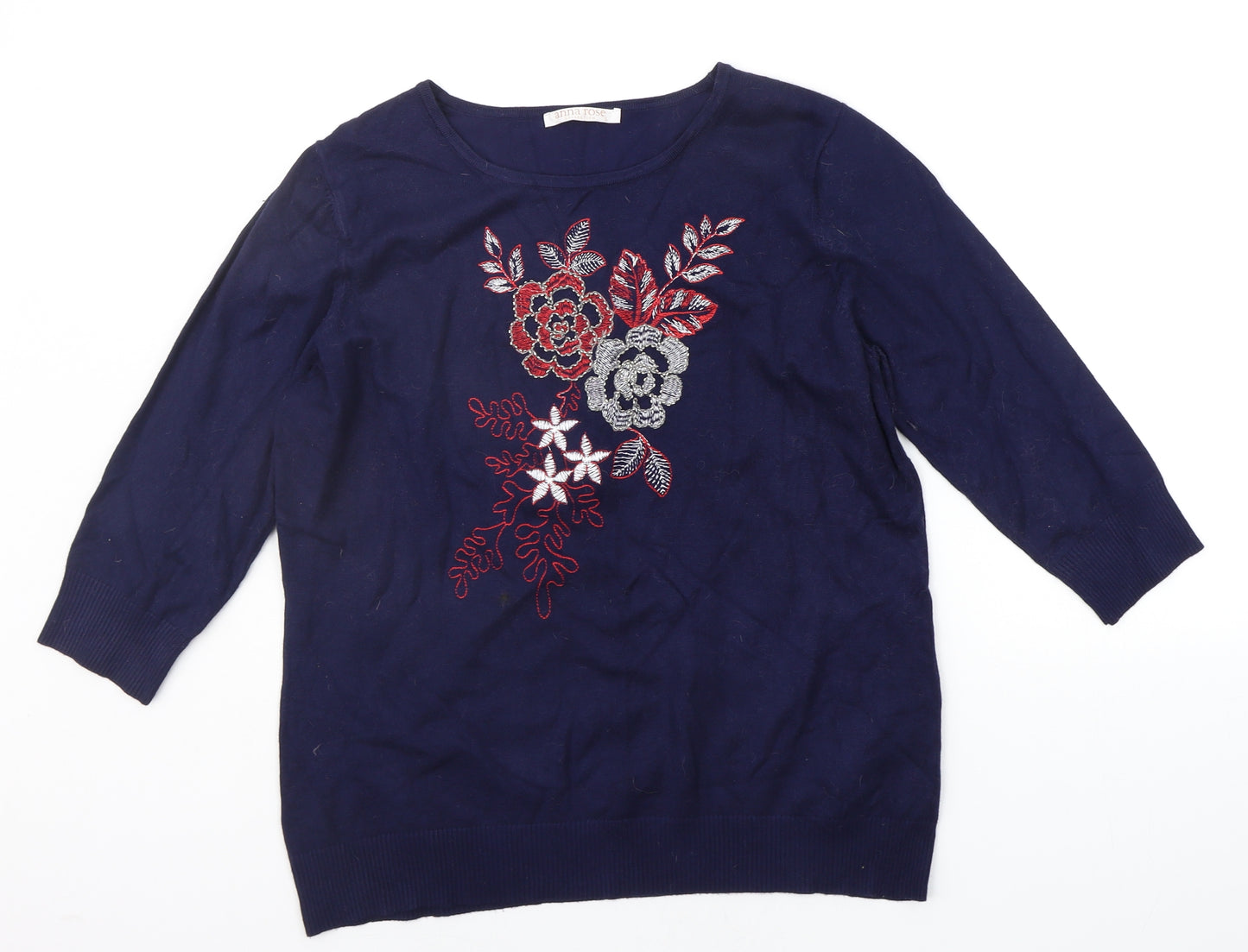 ANNA ROSE Womens Blue Floral  Pullover Jumper Size L