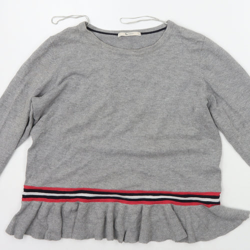 TU Womens Grey Striped  Pullover Jumper Size 8
