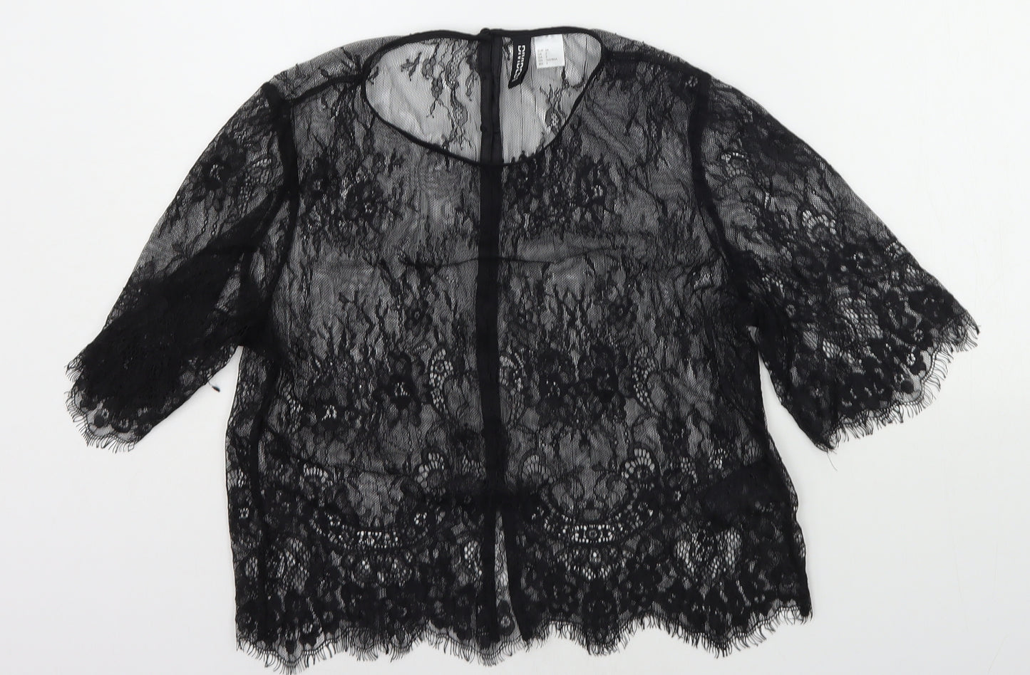 Divided Womens Black Geometric  Basic T-Shirt Size 6