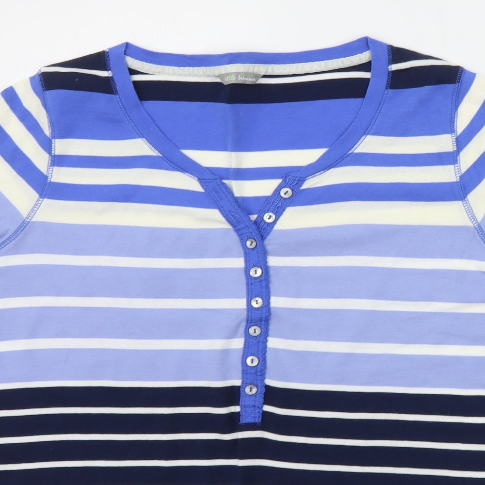 Marks and Spencer Womens Blue Striped  Basic T-Shirt Size 20