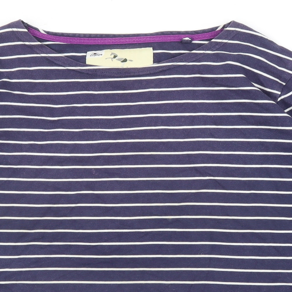 Crane Womens Blue Striped  Basic T-Shirt Size L