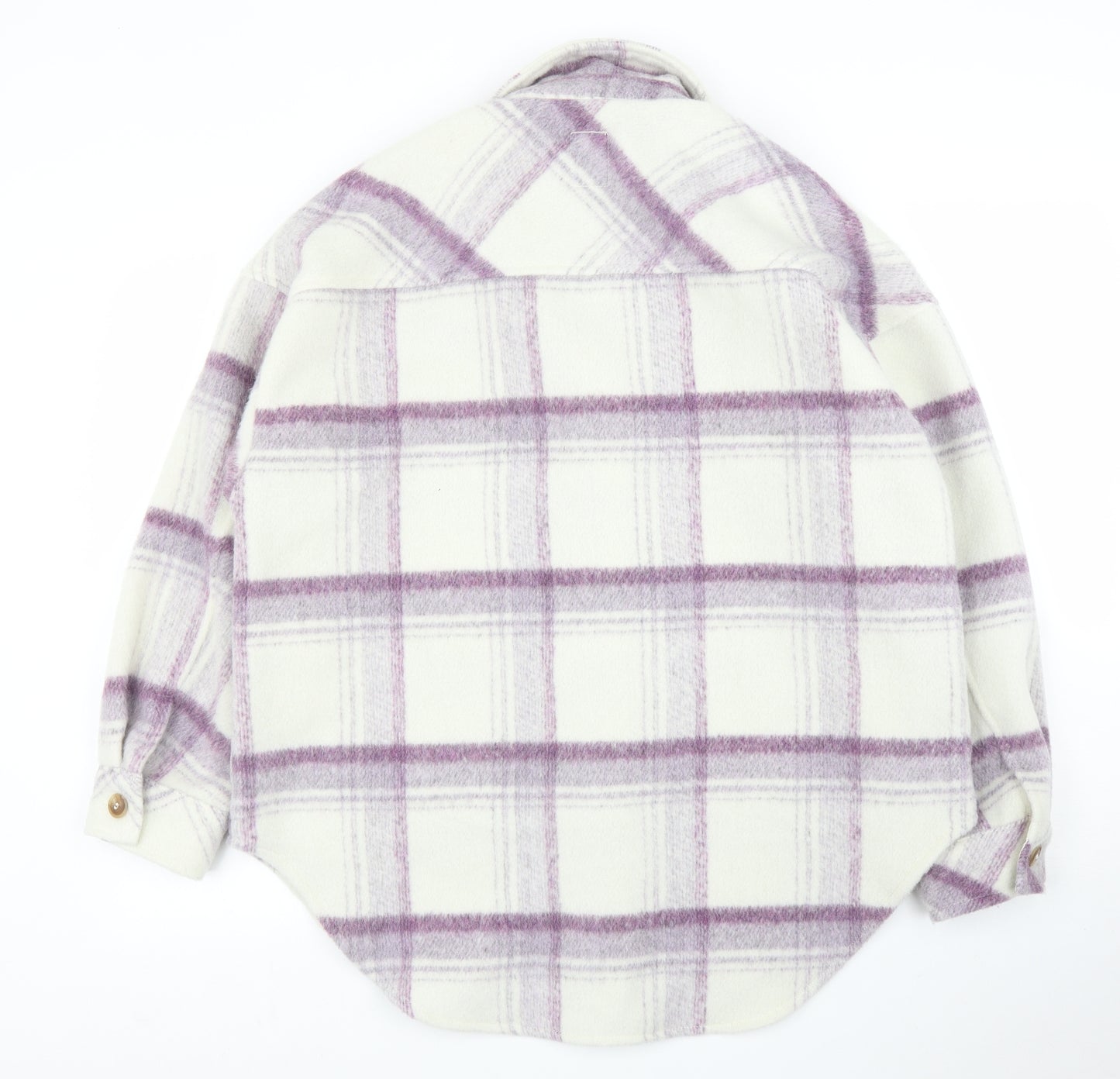 Primark Womens White Plaid Fleece Basic Button-Up Size 14