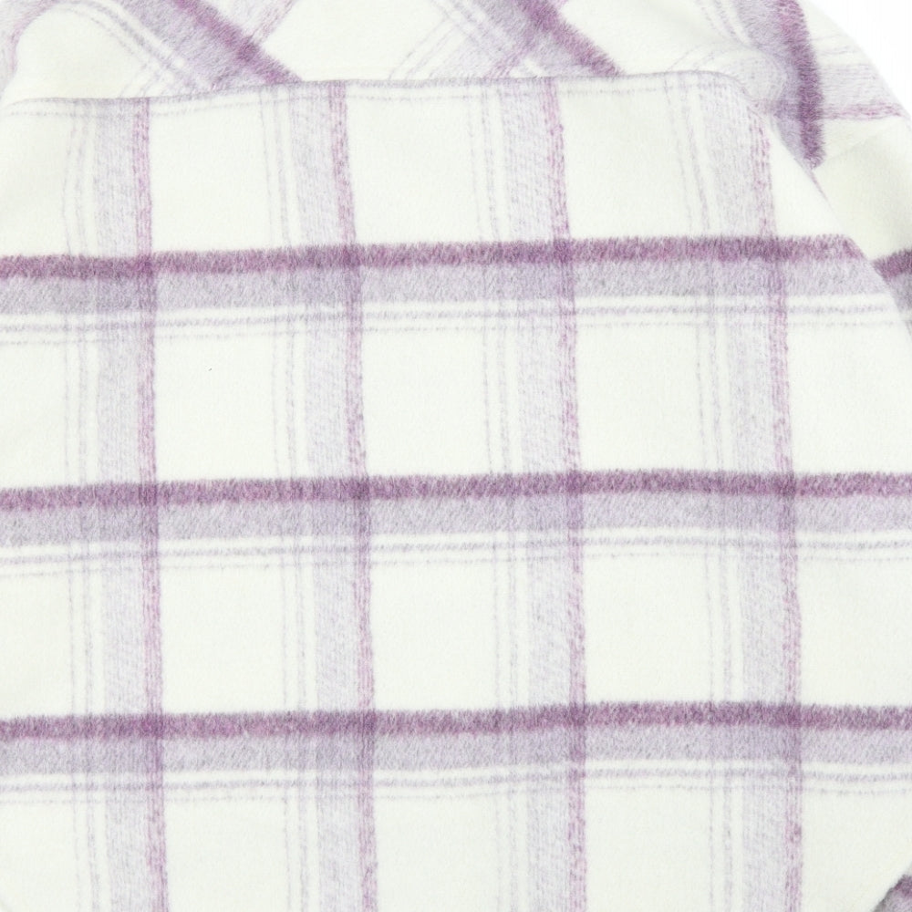 Primark Womens White Plaid Fleece Basic Button-Up Size 14