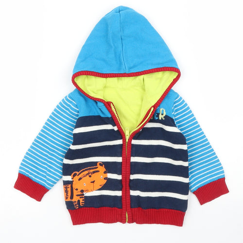 George Boys Blue Striped  Full Zip Jumper Size 6-9 Months