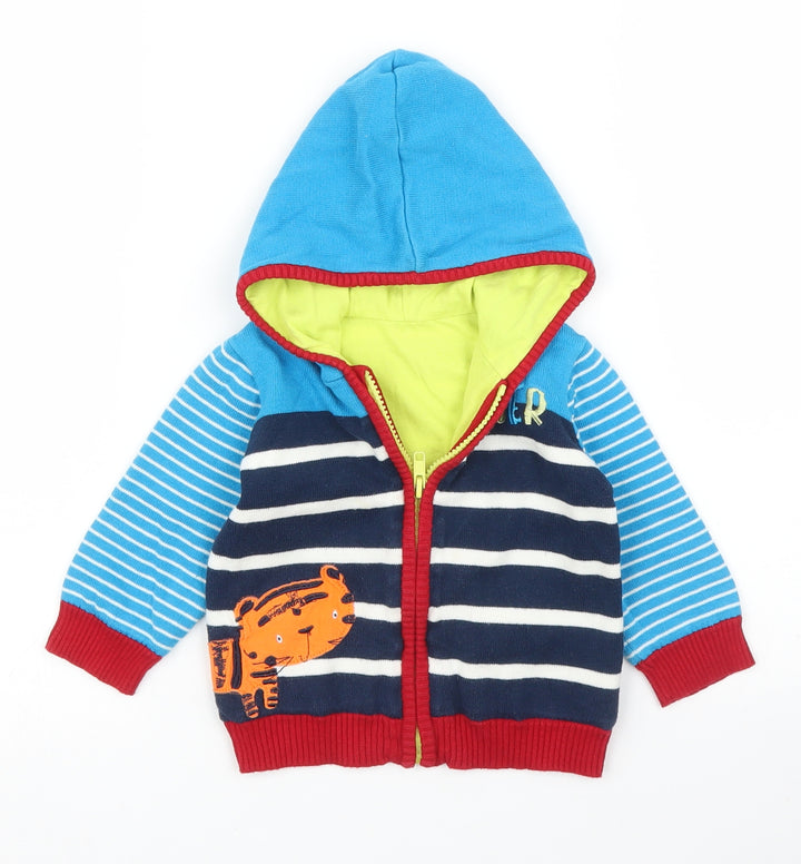 George Boys Blue Striped Full Zip Jumper Size 6-9 Months