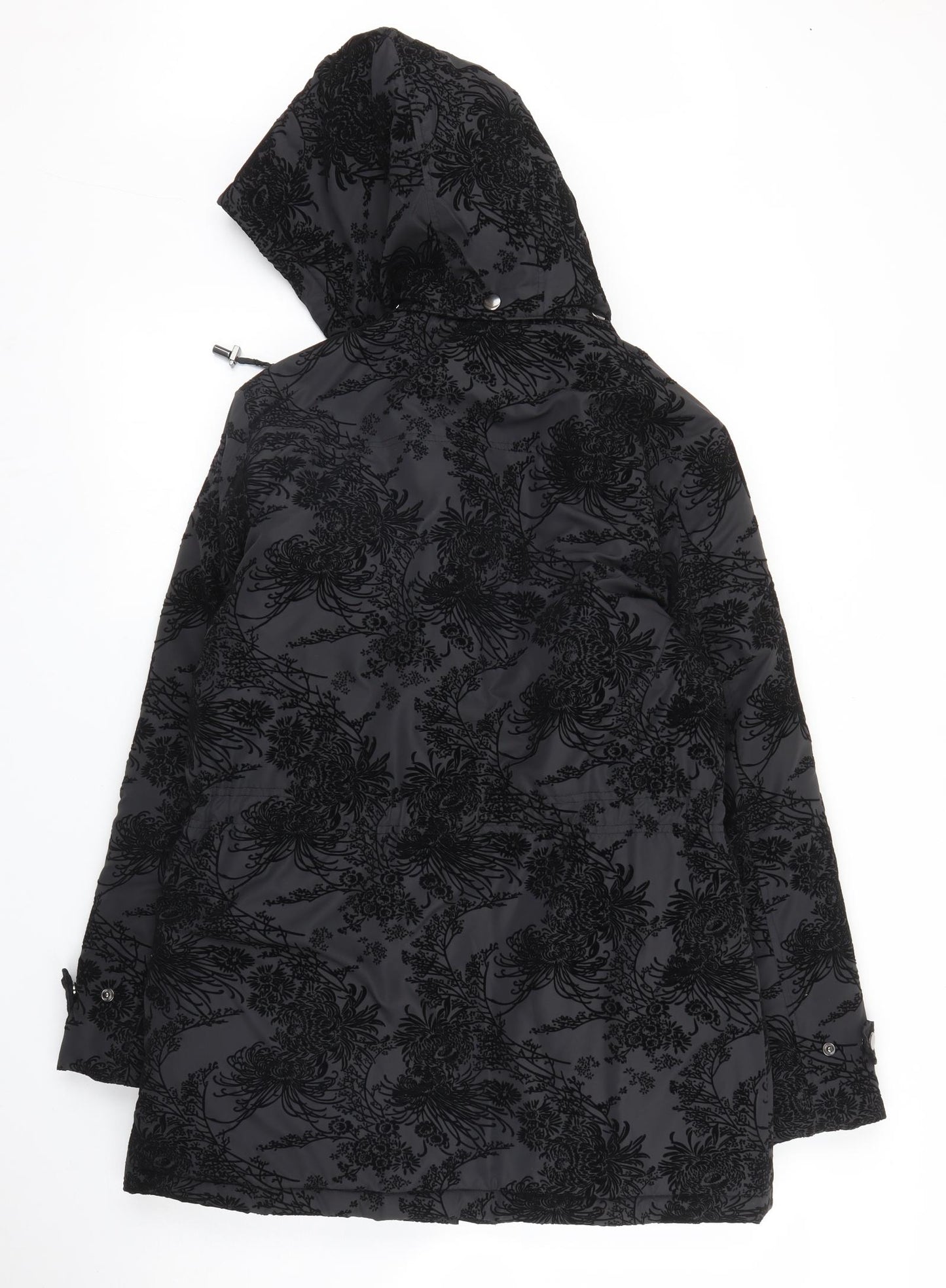 Finesse Womens Black Floral  Parka Coat Size 10