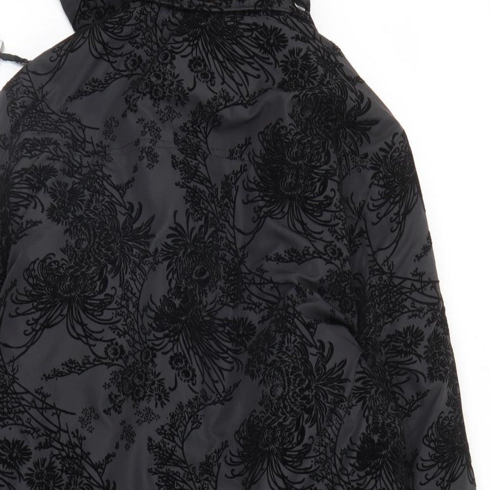 Finesse Womens Black Floral  Parka Coat Size 10