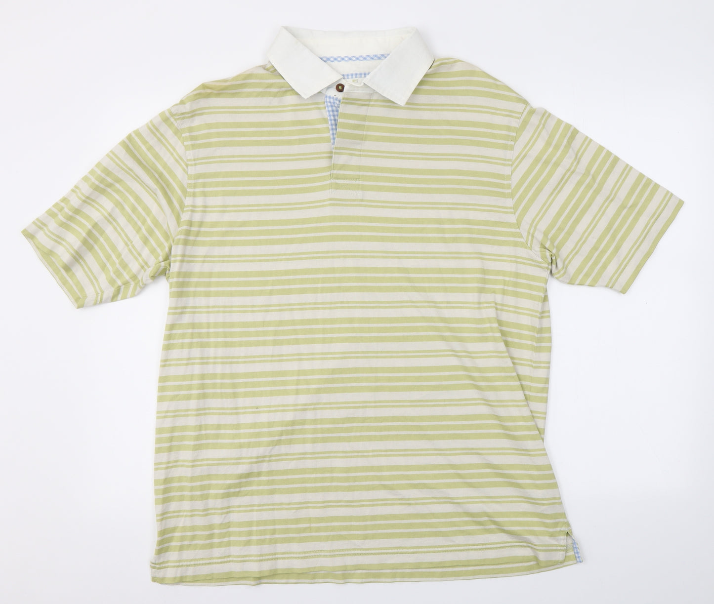 M&S Mens Green Striped   Polo Size M