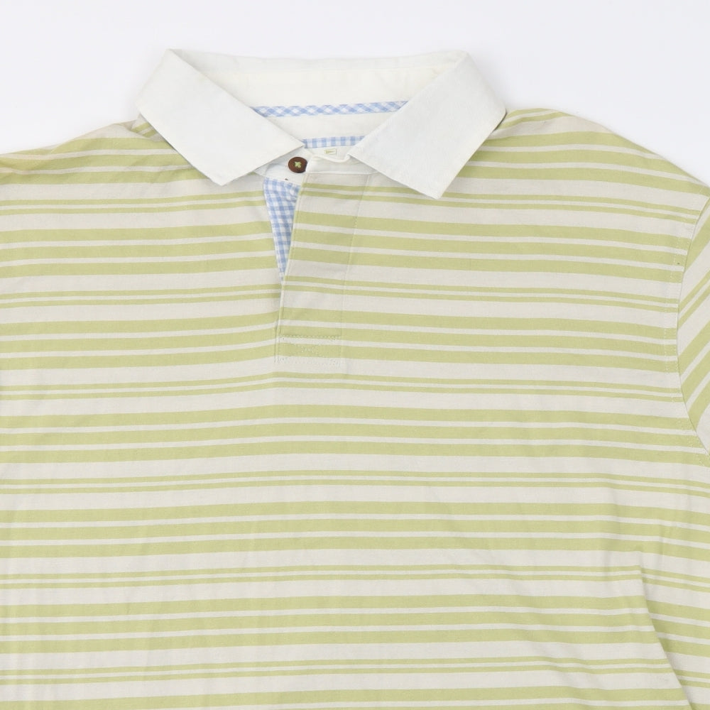 M&S Mens Green Striped   Polo Size M