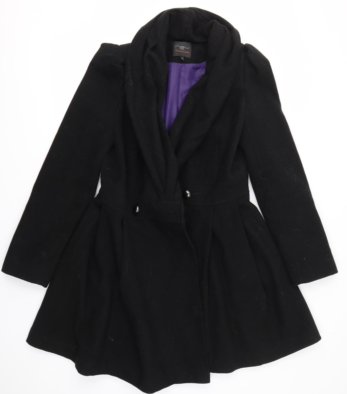 New Look Womens Black   Overcoat Coat Size 14