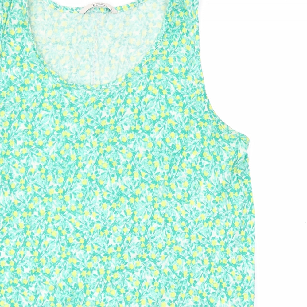 TU Womens Green Floral  Basic Blouse Size 14